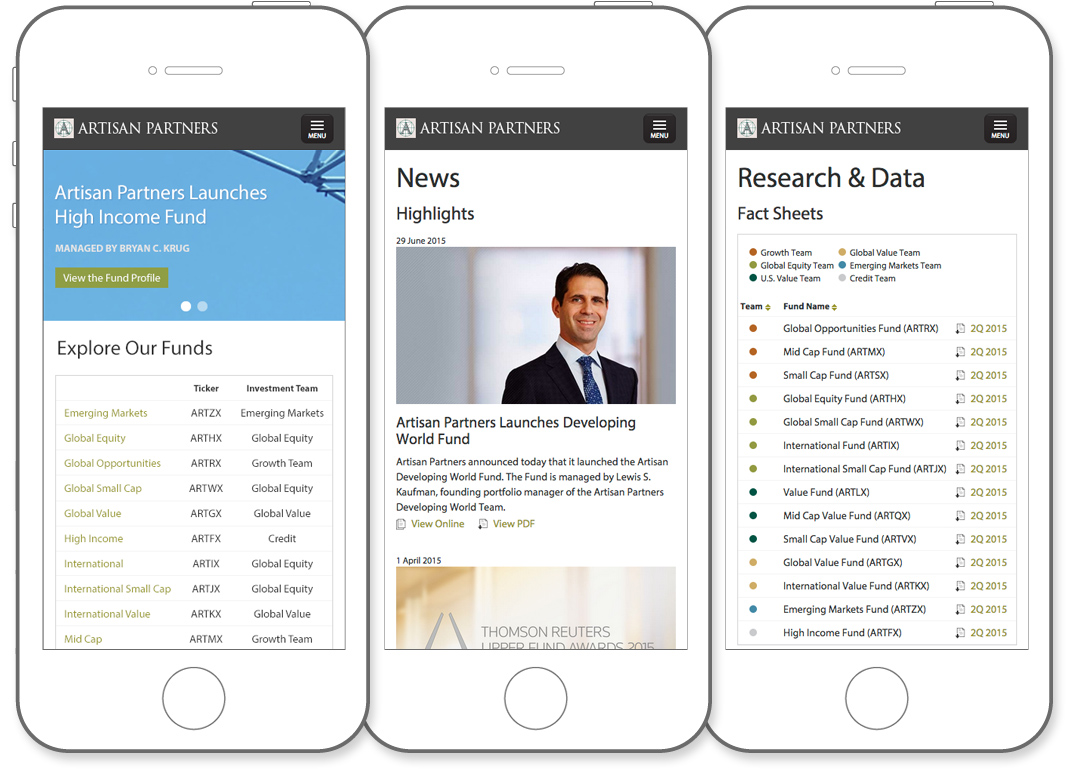 Artisan Partners website mobile views
