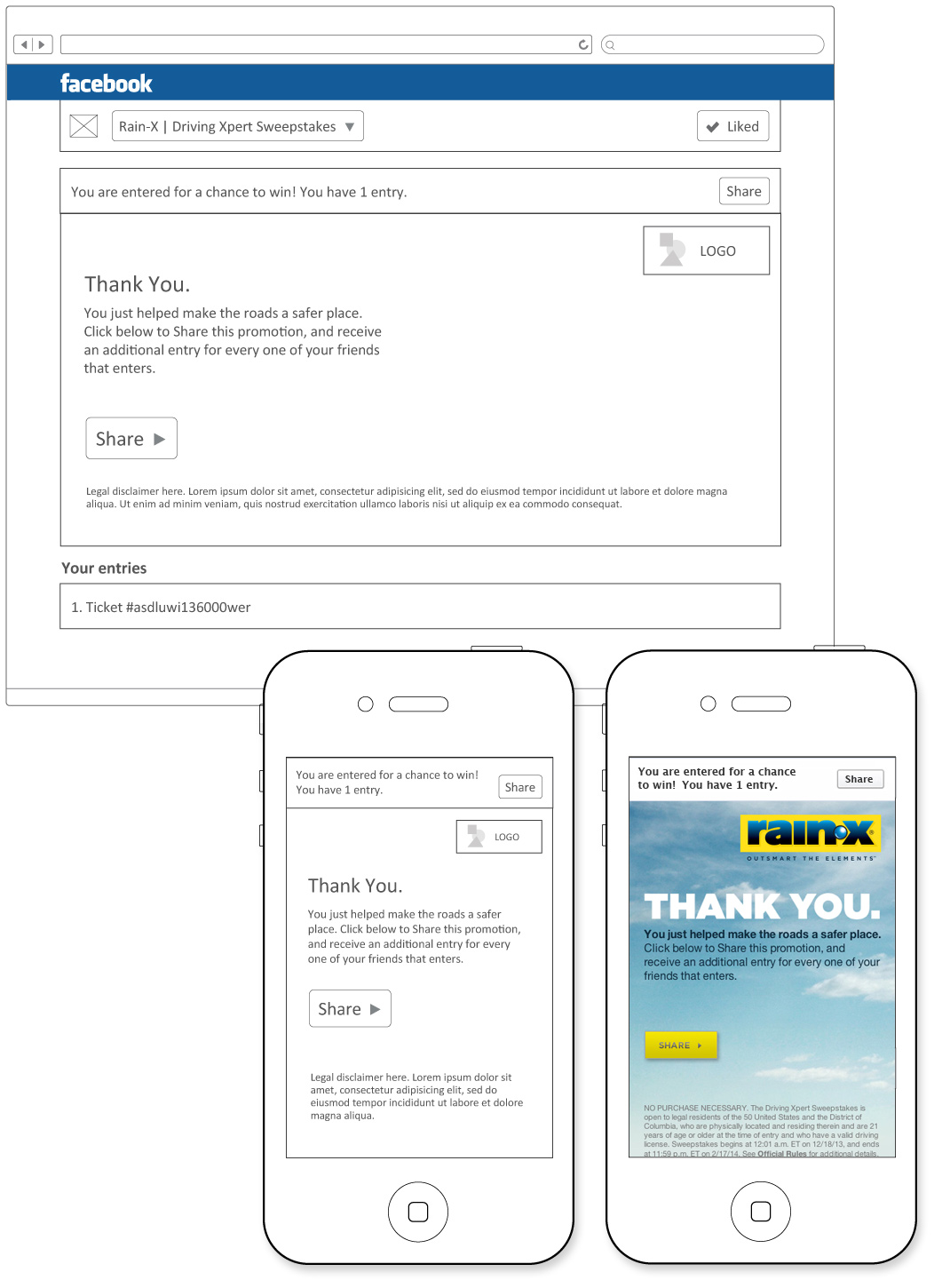 Confirmation page graphics and wireframes