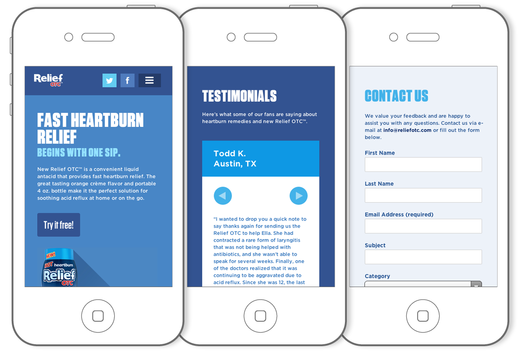 Relief OTC website on smartphone